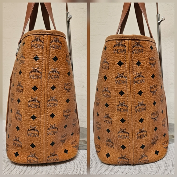 MCM Cognac Monogram Handbag Tote Bag AUTHENTIC - Picture 10 of 16